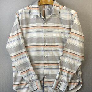 Tommy Bahama Shirt Mens Size L Coral Horizon‎ Stripe Oil Blue ST325713 Beach EUC